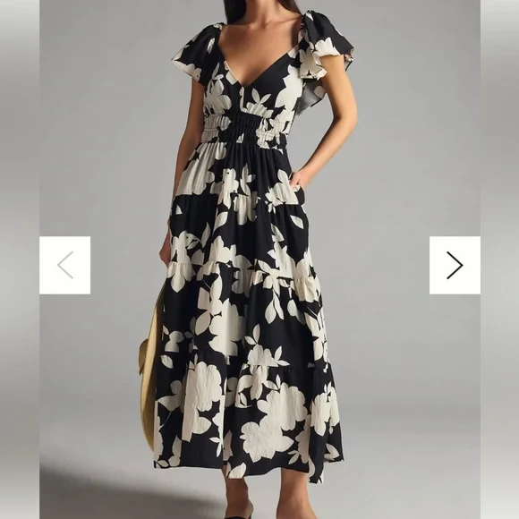 Anthropologie Floral Graphic Maxi Dress, Size XS Petite - Picture 1 of 3